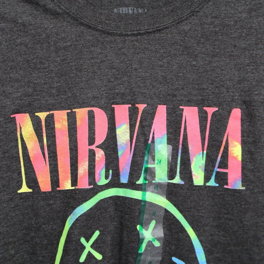 Nirvana Smiley Face Graphic Tee‎ Mens M Gray Grunge Seattle Band Shirt Alt NWOT